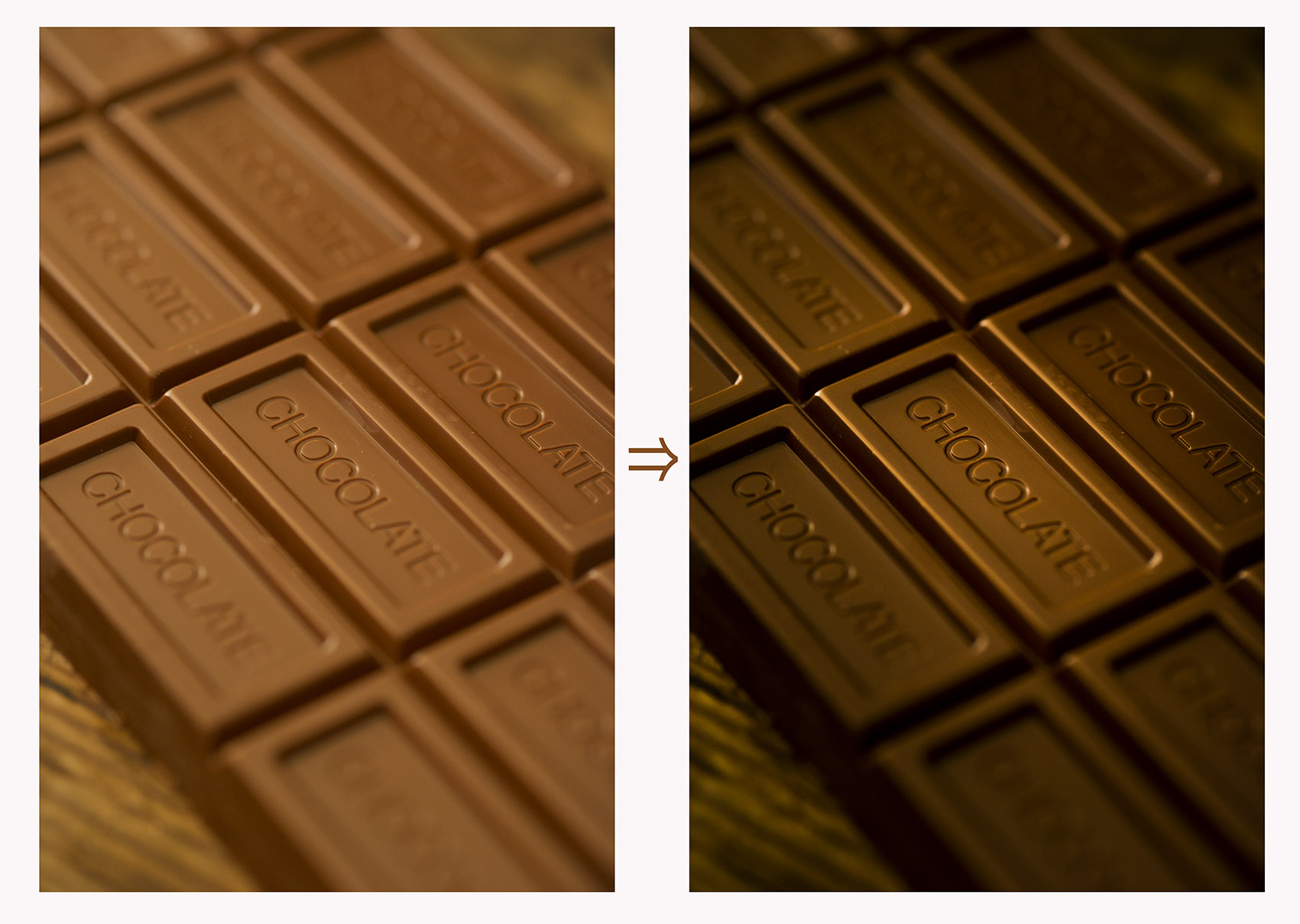 シンプルなチョコの写真もレタッチで変わります。